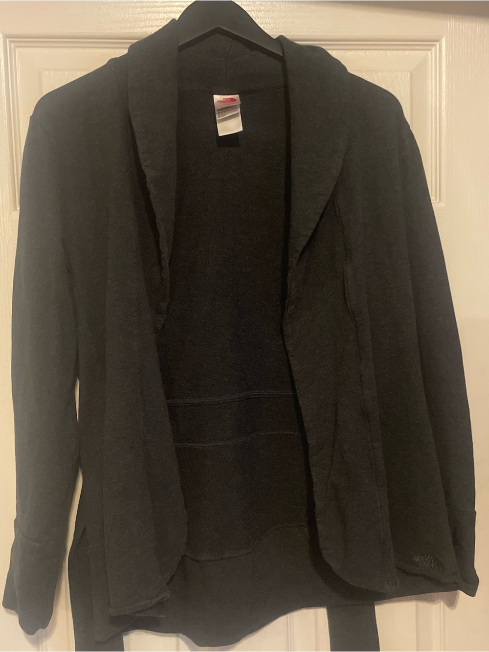 The North Face Black Jacket draped collar Open-Front Jacket with belt womens L